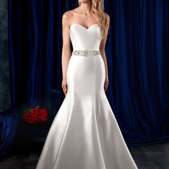 SAMPLE Mikado Wedding Dress, Ivory Mermaid Fit and Flare Sexy, BLING straps - Picture 9 of 10